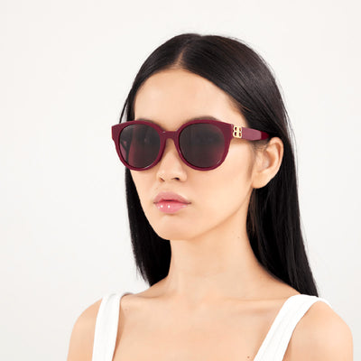 Balenciaga® BB0134SA BB0134SA 004 55 - Burgundy / Gold / Red Sunglasses