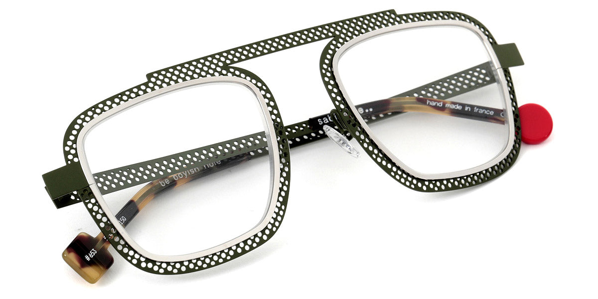 Sabine Be® Be Boyish Hole SB Be Boyish Hole 653 52 - Khaki Satin Perforated / Polished Palladium Eyeglasses