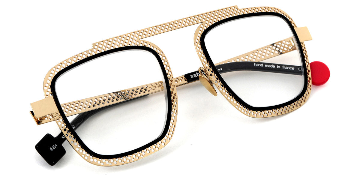 Sabine Be® Be Boyish Hole SB Be Boyish Hole 654 52 - Pale Yellow Gold Polished Perforated / Shiny Black Eyeglasses