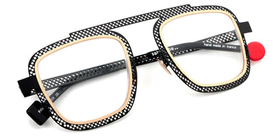 Sabine Be® Be Boyish Hole SB Be Boyish Hole 656 52 - Glossy Black Perforated / Polished Rose Gold Eyeglasses