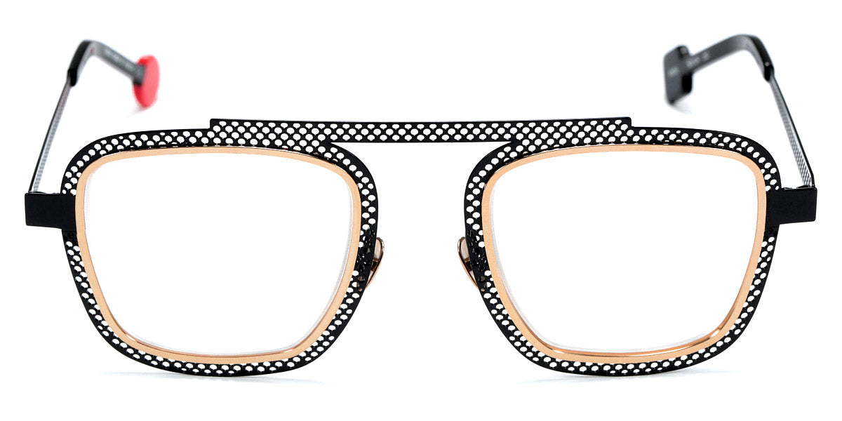 Sabine Be® Be Boyish Hole SB Be Boyish Hole 656 52 - Glossy Black Perforated / Polished Rose Gold Eyeglasses