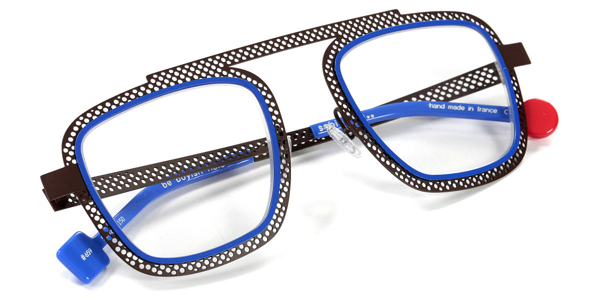 Sabine Be® Be Boyish Hole SB Be Boyish Hole 659 52 - Dark Chocolate Satin Perforated / Blue Majorelle Satin Eyeglasses