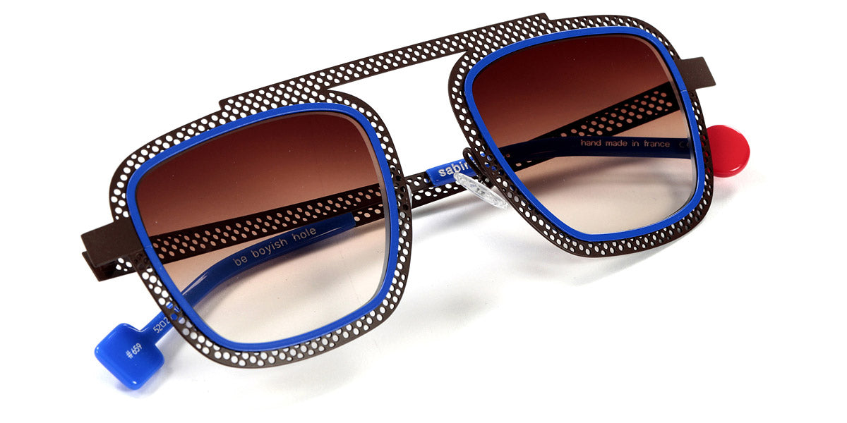 Sabine Be® Be Boyish Hole Sun SB Be Boyish Hole Sun 659 52 - Dark Chocolate Satin Perforated / Blue Majorelle Satin Sunglasses