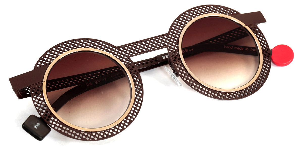 Sabine Be® Be Gipsy Hole Sun SB Be Gipsy Hole Sun 565 43 - Satin Dark Chocolate Perforated / Polished Yellow Gold Sunglasses