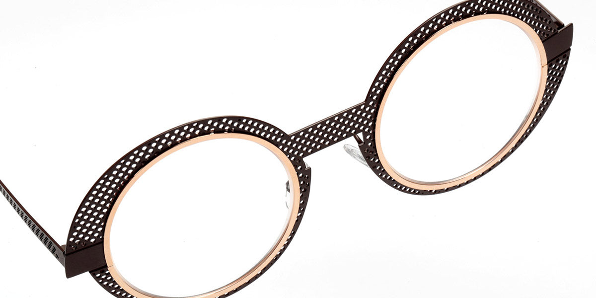 Sabine Be® Be Val De Loire Hole SB Be Val De Loire Hole 567 50 - Satin Dark Chocolate Perforated / Polished Rose Gold Eyeglasses