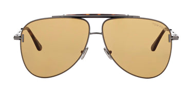 Tom Ford® FT1018 Brady FT1018 Brady 08E 60 - 08E - Shiny Gunmetal, Shiny Classic Havana, t" Logo / Amber Lenses" Sunglasses