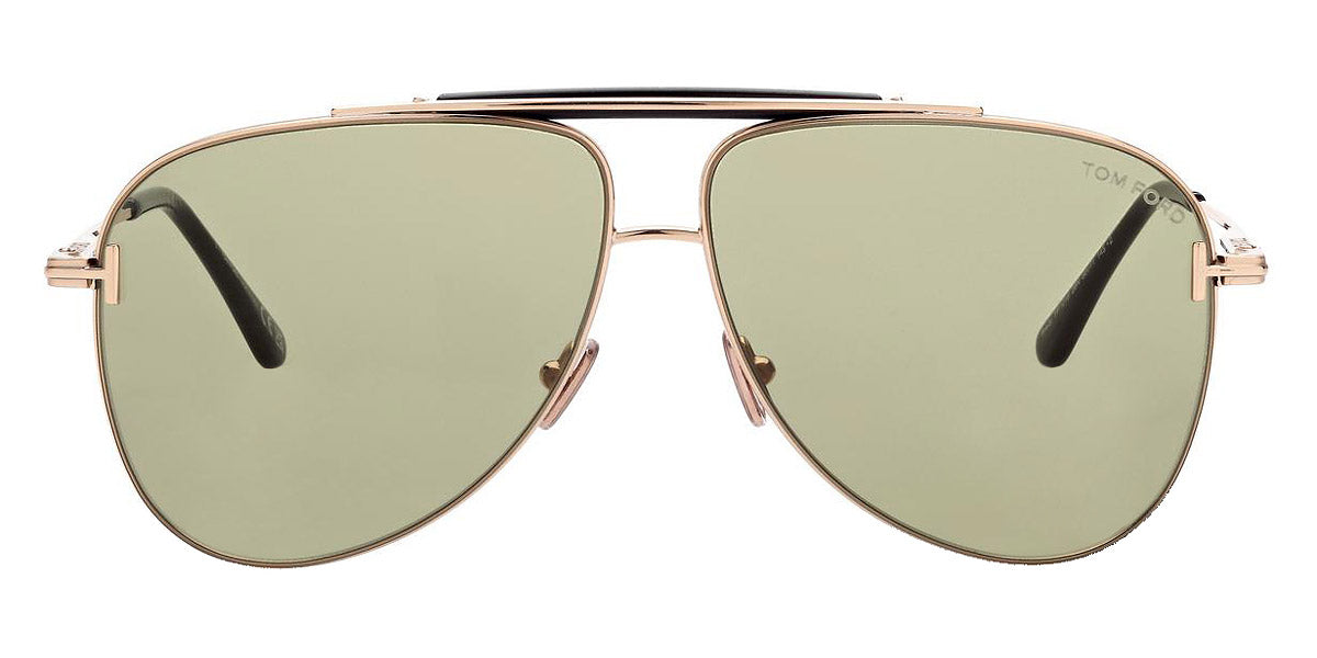 Tom Ford® FT1018 Brady FT1018 Brady 28N 60 - 28N - Shiny Rose Gold, Shiny Black, t" Logo / Green Lenses" Sunglasses