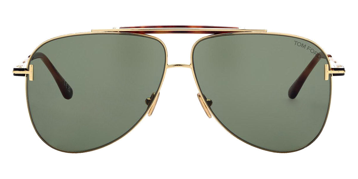 Tom Ford® FT1018 Brady FT1018 Brady 30N 60 - 30N - Shiny Deep Gold, Shiny Classic Havana, t" Logo / Green Lenses" Sunglasses