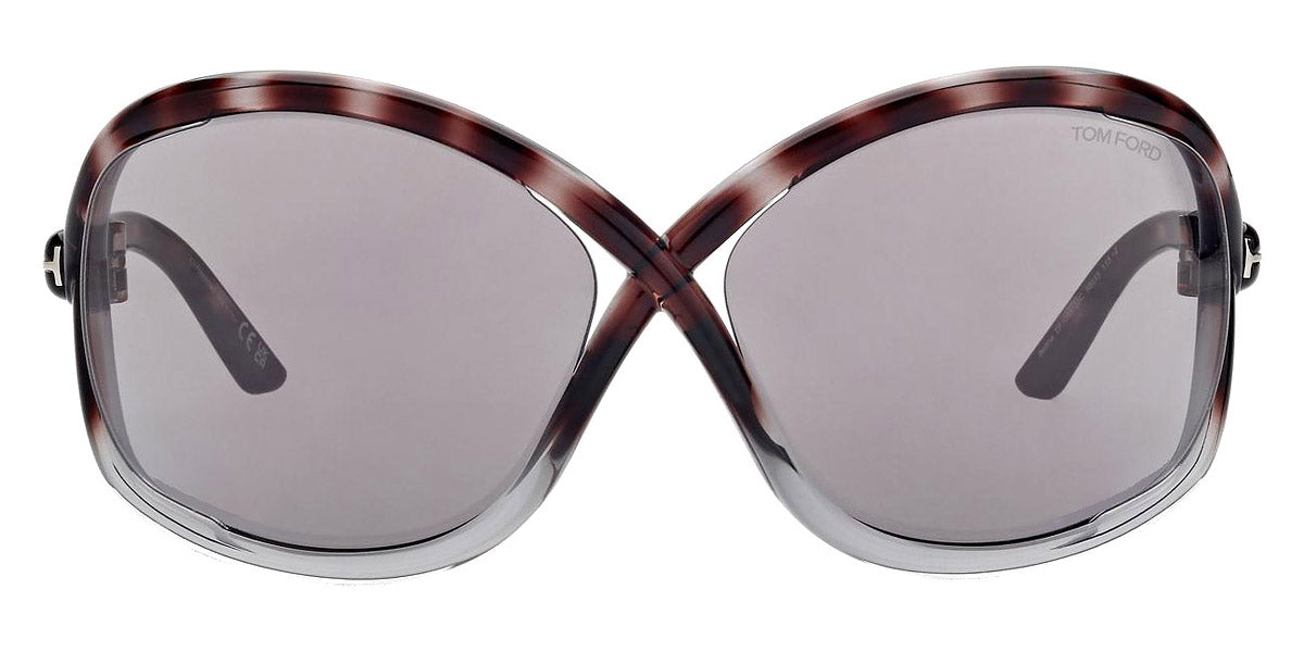 Tom Ford® FT1068 Bettina FT1068 Bettina 55C 68 - 55C - Grad Dark Havana To Transp Grey, t" Logo / Light Smoke W Silver Flash" Sunglasses