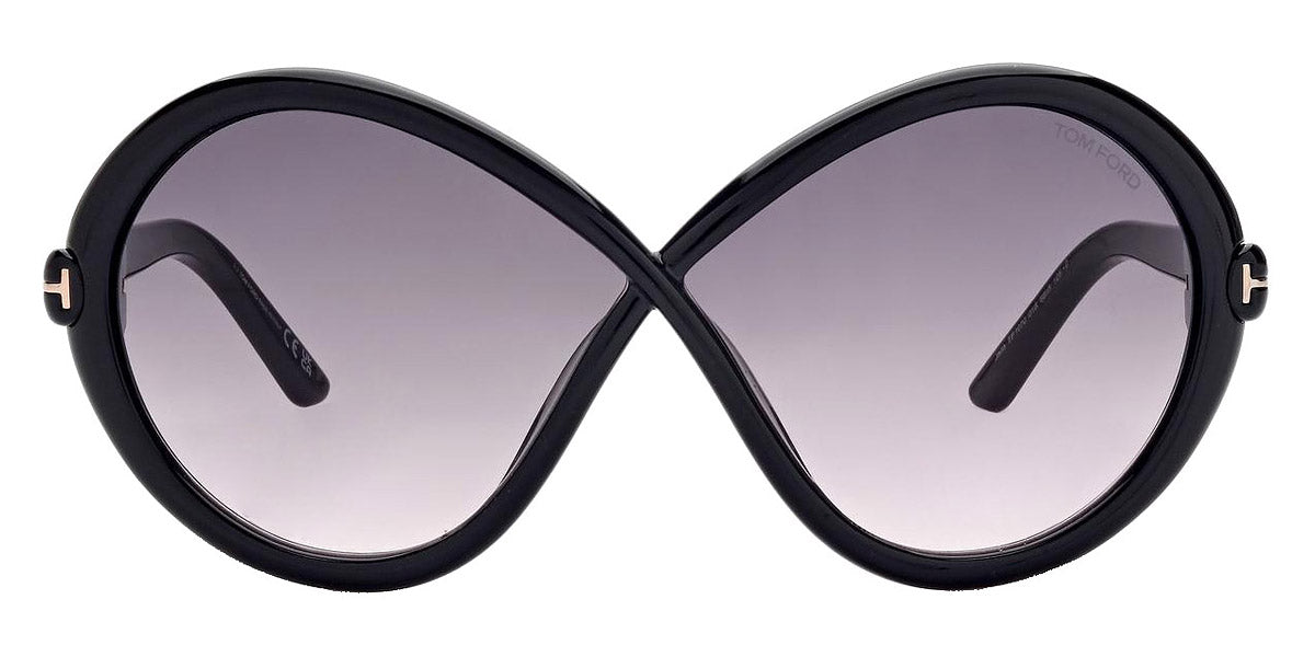 Tom Ford® FT1070 Jada FT1070 Jada 01B 68 - 01B - Shiny Black, t" Logo / Gradient Smoke To Pink Lenses" Sunglasses