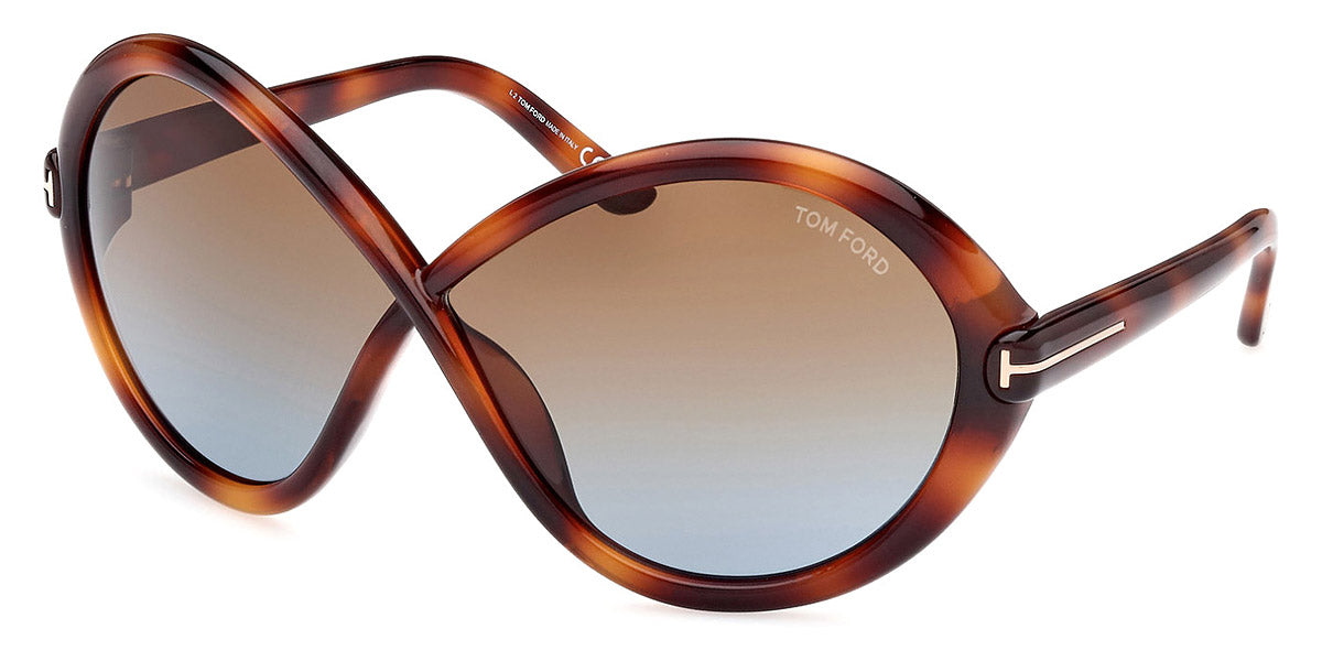 Tom Ford® FT1070 Jada FT1070 Jada 53F 68 - 53F - Classic Medium Havana, t" Logo / Gradient Brown To Light Blue Lenses" Sunglasses