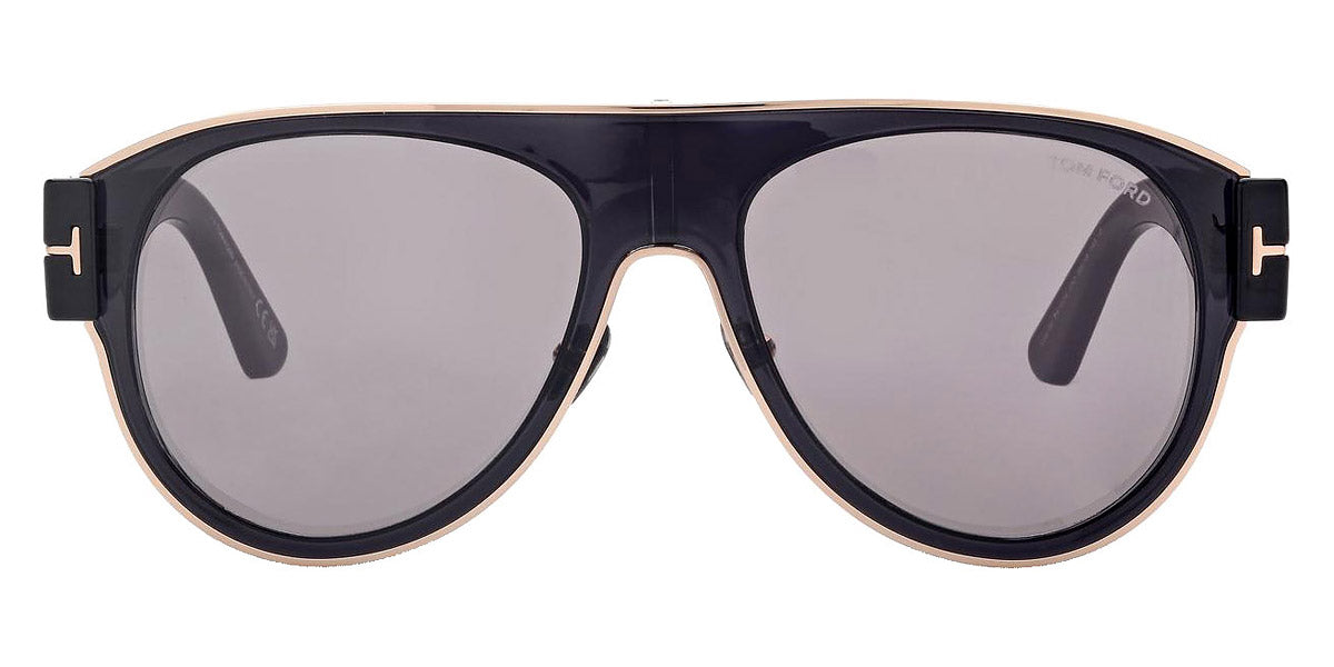 Tom Ford® FT1074 Lyle-02 FT1074 Lyle-02 01C 58 - 01C - Shiny Rose Gold, Transp Grey, Shiny Black, t" Logo / Smoke Flash Lens" Sunglasses