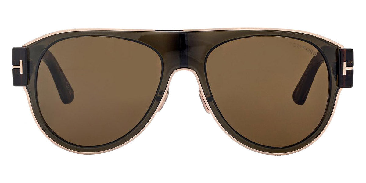 Tom Ford® FT1074 Lyle-02 FT1074 Lyle-02 51J 58 - 51J - Shiny Rose Gold, Transp Khaki, Dark Havana, t" Logo / Roviex Lenses" Sunglasses