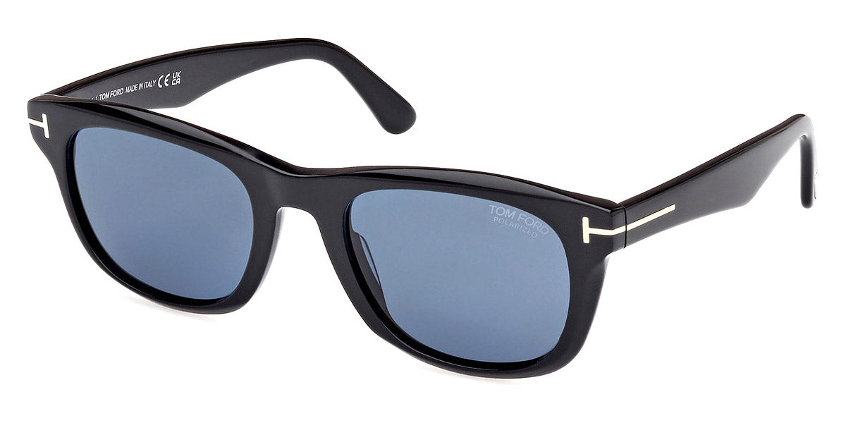 Tom Ford® FT1076 Kendel FT1076 Kendel 01M 54 - 01M - Shiny Black, Eco, t" Logo / Polarized Blue Lenses" Sunglasses