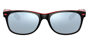 Ray-Ban® New Wayfarer Scuderia Ferrari Collection RB2132M RB2132M F63830 55 - Matte Black On Red with Light Green Mirrored Silver lenses Sunglasses