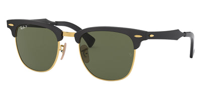 Ray-Ban® Clubmaster Aluminum RB3507 RB3507 136/N5 49 - Black on Gold with Polarized Green Classic G-15 AR lenses Sunglasses