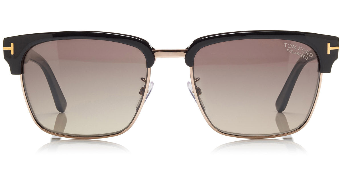 Tom Ford® FT0367 River FT0367 River 01D 57 - 01D - Shiny Black, Rose Gold Metal / Polarized Gradient Grey Lenses Sunglasses