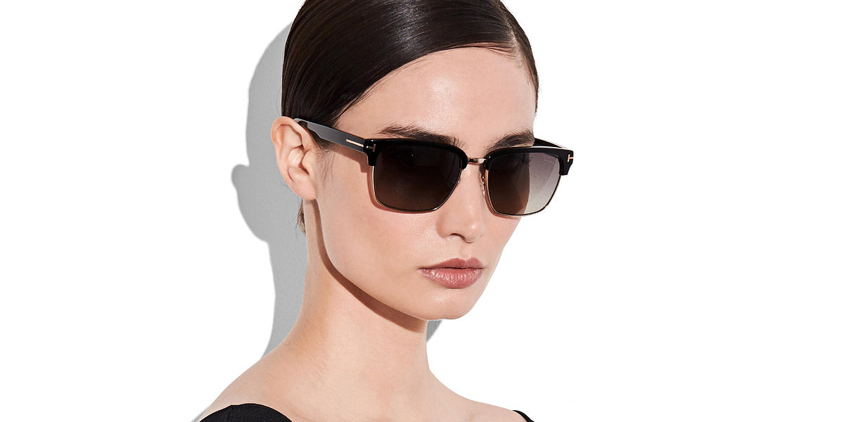 Tom Ford® FT0367 River FT0367 River 01D 57 - 01D - Shiny Black, Rose Gold Metal / Polarized Gradient Grey Lenses Sunglasses