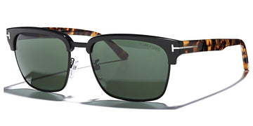 Tom Ford® FT0367 River FT0367 River 02B 57 - 02B - Shiny Black Front, Tortoise Temples, Matte Black Metal / Green Lenses Sunglasses