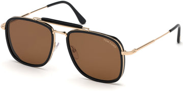 Tom Ford® FT0665 Huck FT0665 Huck 01E 58 - Shiny Black Acetate/Shiny Rose Gold Sunglasses