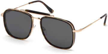 Tom Ford® FT0665 Huck FT0665 Huck 52A 58 - Shiny Classic Dark Havana Acetate/Shiny Rose Gold Sunglasses