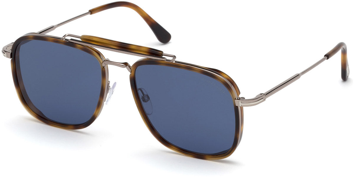 Tom Ford® FT0665 Huck FT0665 Huck 53V 58 - Shiny Blonde Havana Acetate/Light Ruthenium Sunglasses