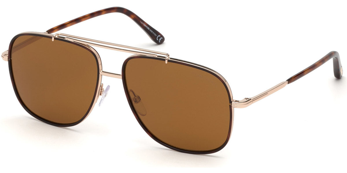 Tom Ford® FT0693 Benton FT0693 Benton 28E 58 - Shiny Rose Gold/Red Havana Acetate Sunglasses