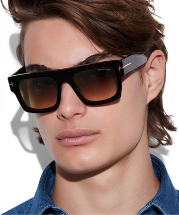 Tom Ford® FT0711 Fausto FT0711 Fausto 52F 53 - 52F - Shiny Dark Havana / Gradient Brown Lenses Sunglasses