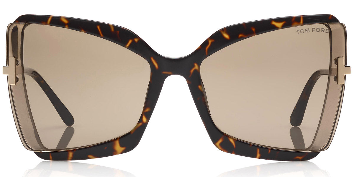 Tom Ford® FT0766 Gia FT0766 Gia 56J 63 - Dark Havana & Transparent Light Gray With Rose Gold Sunglasses