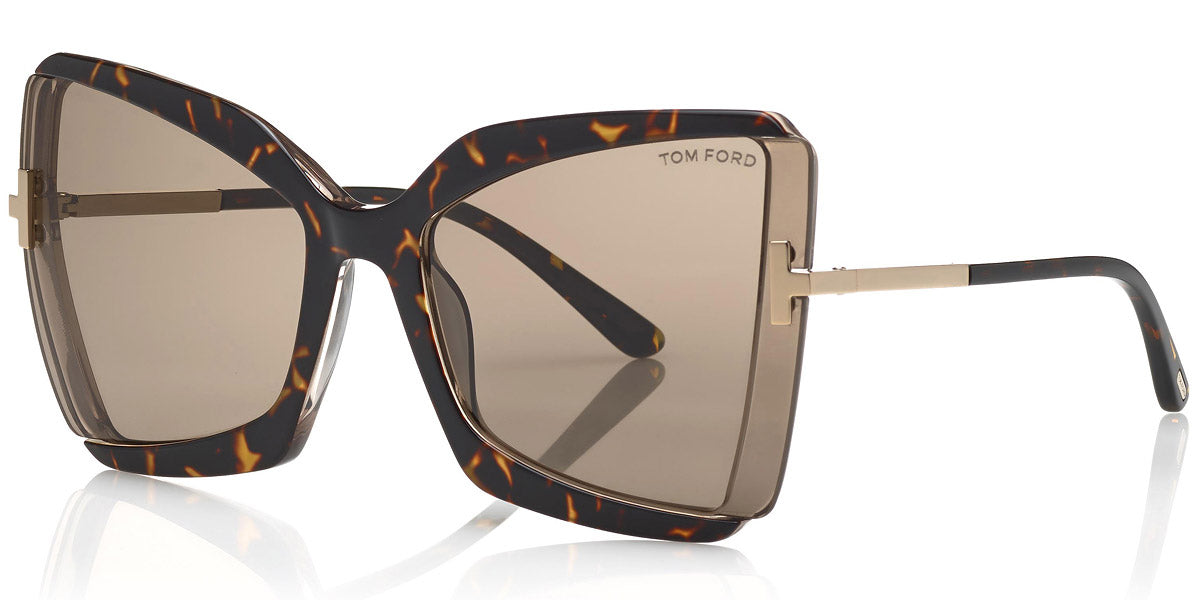 Tom Ford® FT0766 Gia FT0766 Gia 56J 63 - Dark Havana & Transparent Light Gray With Rose Gold Sunglasses