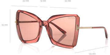 Tom Ford® FT0766 Gia FT0766 Gia 72Y 63 - Transparent Antique Pink With Rose Gold Sunglasses