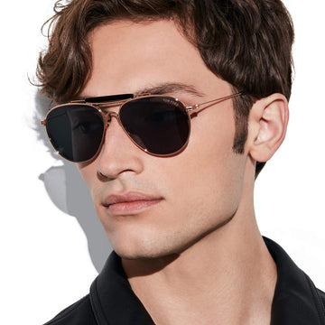 Tom Ford® FT0995 Raphael-02 FT0995 Raphael-02 28A 59 - 28A - Shiny Rose Gold,  t" Logo / Smoke Lenses" Sunglasses