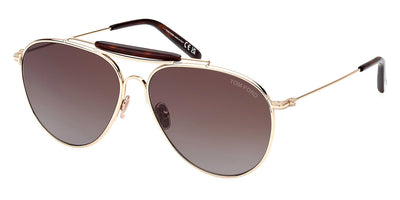 Tom Ford® FT0995 Raphael-02 FT0995 Raphael-02 32F 59 - 32F - Shiny Pale Gold, t" Logo / Gradient Brown To Blue Lenses" Sunglasses