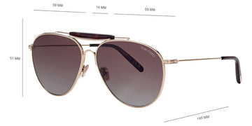 Tom Ford® FT0995 Raphael-02 FT0995 Raphael-02 32F 59 - 32F - Shiny Pale Gold, t" Logo / Gradient Brown To Blue Lenses" Sunglasses