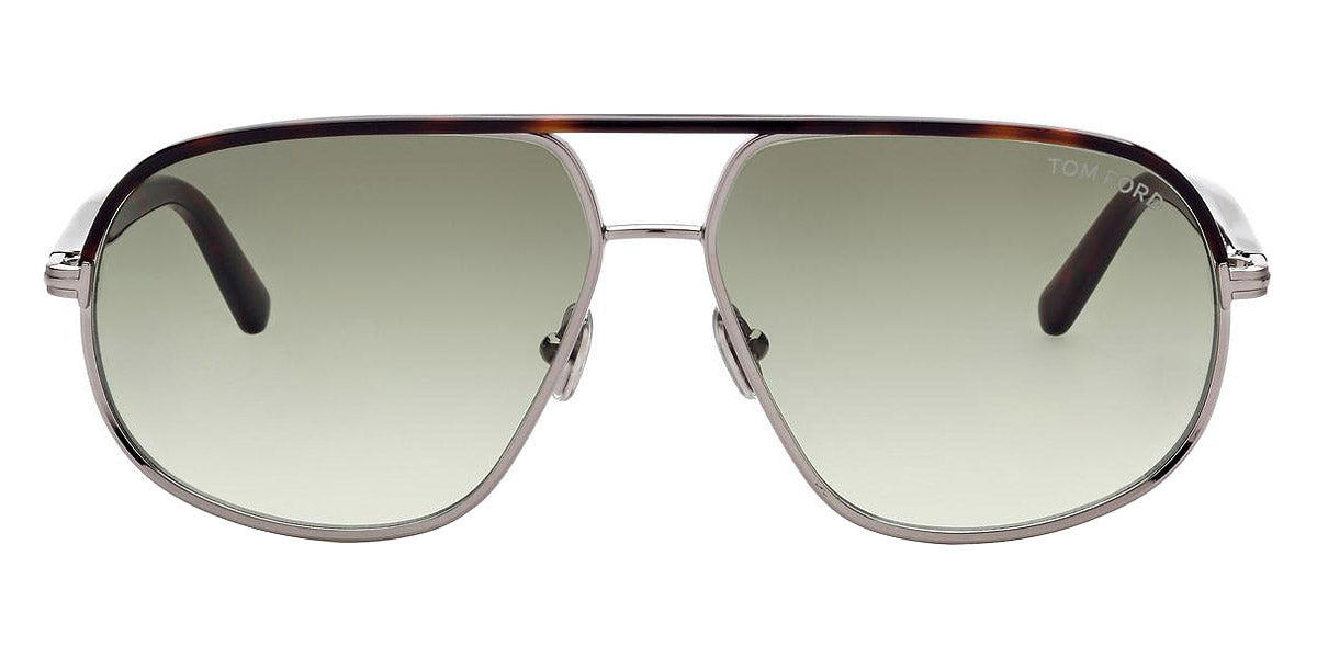 Tom Ford® FT1019 Maxwell FT1019 Maxwell 14P 59 - 14P - Shiny Light Ruthenium, Dark Havana, t" Logo / Gradient Green Lenses" Sunglasses