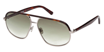 Tom Ford® FT1019 Maxwell FT1019 Maxwell 14P 59 - 14P - Shiny Light Ruthenium, Dark Havana, t" Logo / Gradient Green Lenses" Sunglasses