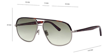 Tom Ford® FT1019 Maxwell FT1019 Maxwell 14P 59 - 14P - Shiny Light Ruthenium, Dark Havana, t" Logo / Gradient Green Lenses" Sunglasses