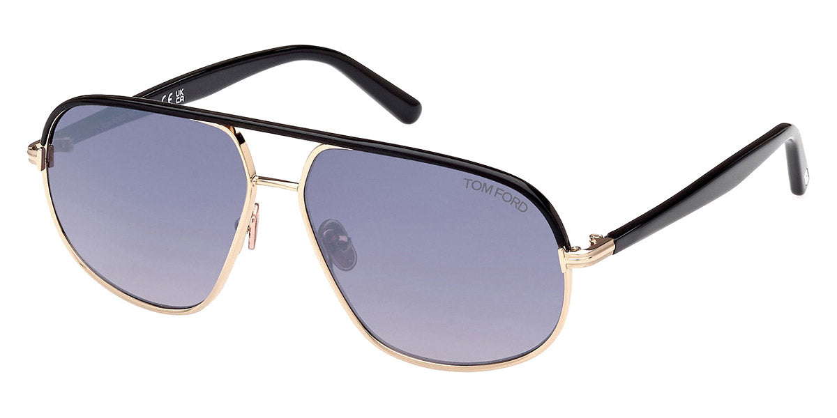 Tom Ford® FT1019 Maxwell FT1019 Maxwell 28B 59 - 28B - Shiny Rose Gold, Shiny Black, t" Logo / Gradient Smoke Lenses" Sunglasses