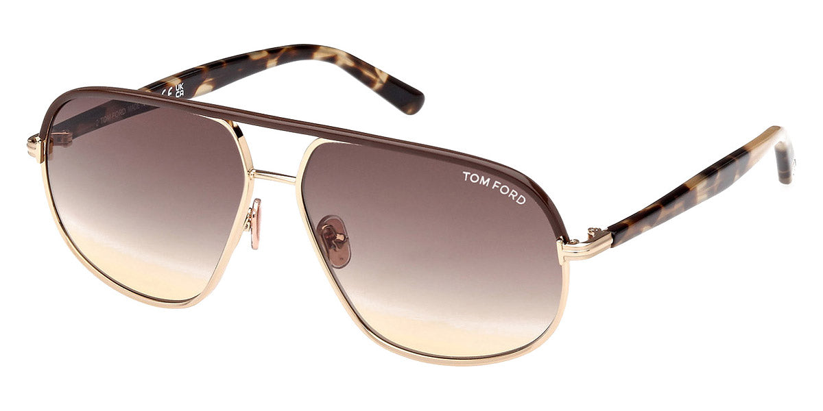 Tom Ford® FT1019 Maxwell FT1019 Maxwell 28F 59 - 28F - Shiny Rose Gold, Shiny Rose Havana, t" Logo / Gradient Brown Lenses" Sunglasses