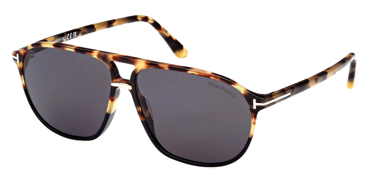 Tom Ford® FT1026 Bruce FT1026 Bruce 05A 61 - 05A - Shiny Black And Grey Havana, t" Logo / Brown Lenses" Sunglasses