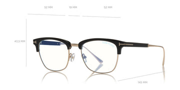 Tom Ford® FT5590-F-B FT5590-F-B 001 52 - 001 - Shiny Black, Shiny Rose Gold/ Blue Block Lenses Eyeglasses