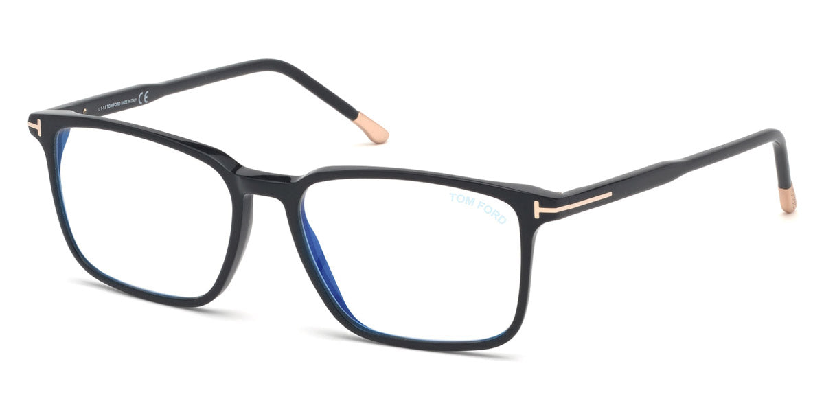 Tom Ford® FT5607-B FT5607-B 001 55 - Shiny Black/Shiny Rose Gold "T" Logo/Blue Eyeglasses