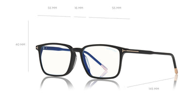 Tom Ford® FT5607-B FT5607-B 001 55 - Shiny Black/Shiny Rose Gold "T" Logo/Blue Eyeglasses