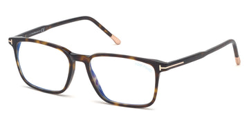 Tom Ford® FT5607-B FT5607-B 052 55 - Shiny Classic Dark Havana/Shiny Rose Gold "T" Logo/Blue Eyeglasses