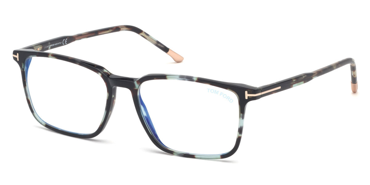 Tom Ford® FT5607-B FT5607-B 055 55 - Shiny Dark Teal Havana/Shiny Rose Gold "T" Logo/Blue Eyeglasses