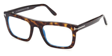 Tom Ford® FT5757-B FT5757-B 052 52 - 052 - Shiny Classic Dark Havana, t" Logo / Blue Block Lenses" Eyeglasses