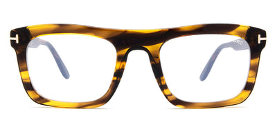 Tom Ford® FT5757-B FT5757-B 055 52 - Shiny Brown With Amber Stripes/T Logo Eyeglasses