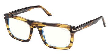 Tom Ford® FT5757-B FT5757-B 055 52 - Shiny Brown With Amber Stripes/T Logo Eyeglasses