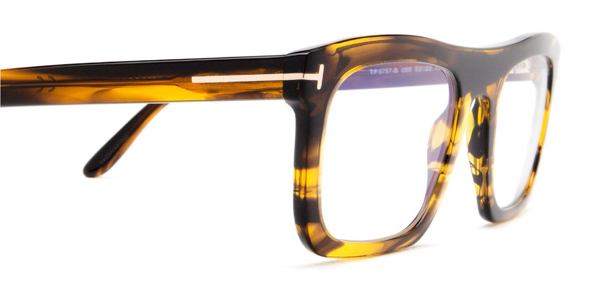 Tom Ford® FT5757-B FT5757-B 055 52 - Shiny Brown With Amber Stripes/T Logo Eyeglasses