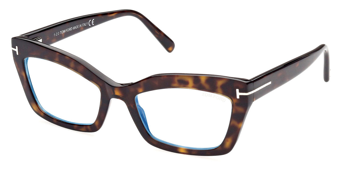 Tom Ford® FT5766-B FT5766-B 005 54 - 005 - Shiny Black Pink Havana, t" Logo / Blue Block Lenses" Eyeglasses